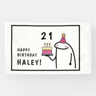 Funny Meme Simple Black & White 21st Birthday Banner