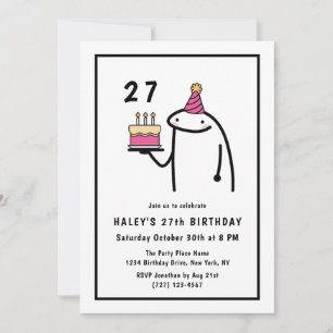 Funny Meme Simple Black & White 27th Birthday Invitation