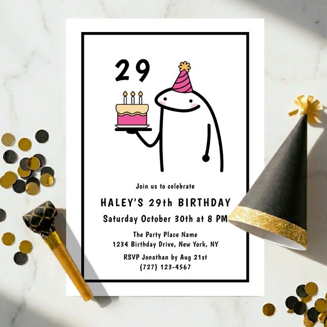 Funny Meme Simple Black & White 29th Birthday Invitation (Creator Uploaded)