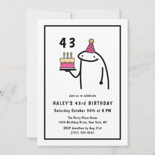 Funny Meme Simple Black & White 43rd Birthday Invitation