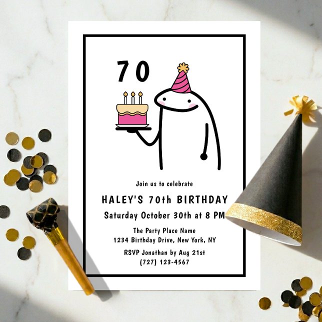 Funny Meme Simple Black & White 70th Birthday Invitation (Creator Uploaded)