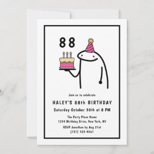 Funny Meme Simple Black & White 88th Birthday Invitation