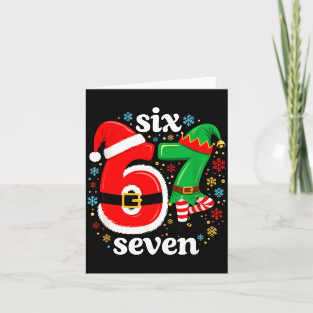 Funny Meme Six Seven 67 Elf 6 7 Santa Christmas Pa Card (Front)