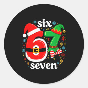 Funny Meme Six Seven 67 Elf 6 7 Santa Christmas Pa Classic Round Sticker