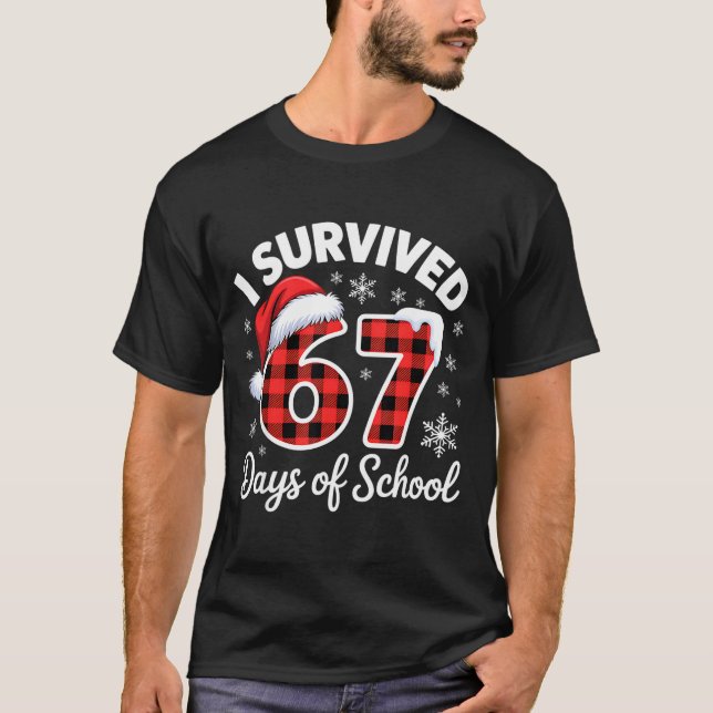 Funny Meme Six Seven Christmas I Survived 67 Days  T-Shirt (Front)