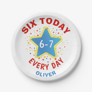 Funny Meme Six Today 6-7 Every Day Birthday Kid's Paper Plate