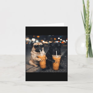 Funny meme two pugs drinking iced coffee  card