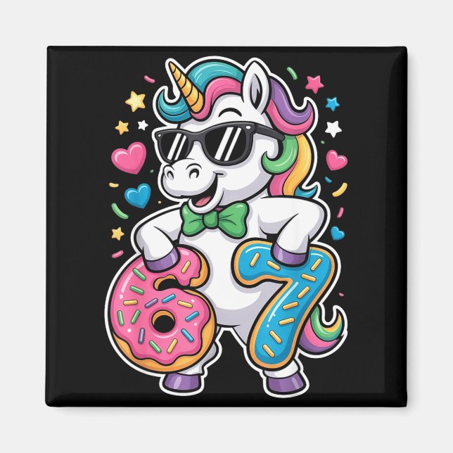 Funny Meme Unicorn Girls Kids Six Seven 6-7 Brainr Magnet (Front)