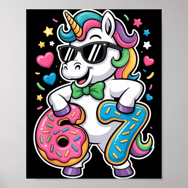 Funny Meme Unicorn Girls Kids Six Seven 6-7 Brainr Poster (Front)