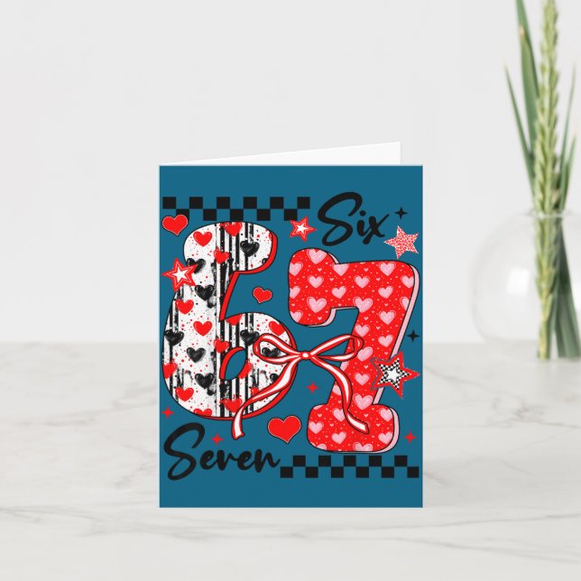 Funny Meme Valentine Six Seven 67 Valentines Heart Card (Front)