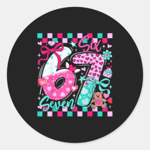 Funny Meme Valentine Six Seven 6 7 Valentine Heart Classic Round Sticker