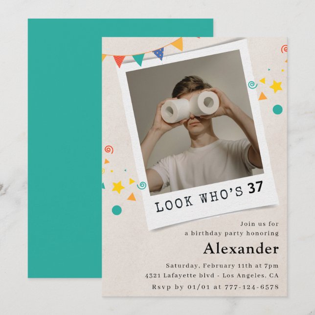 Funny Men 37th birthday invitations Fun Photo (Front/Back)
