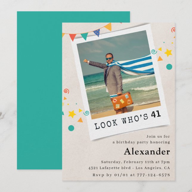 Funny Men 41st birthday invitations Fun Photo (Front/Back)