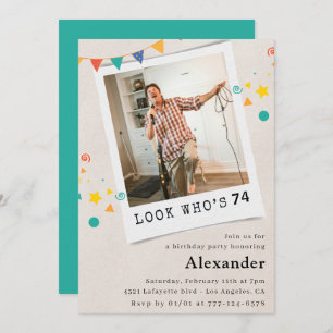 Funny Men 74th birthday invitations Fun Photo