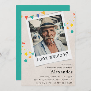 Funny Men 97th birthday invitations Fun Photo