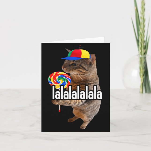Funny Men Lalalala Silly Cat Lollipop Meme Card (Front)