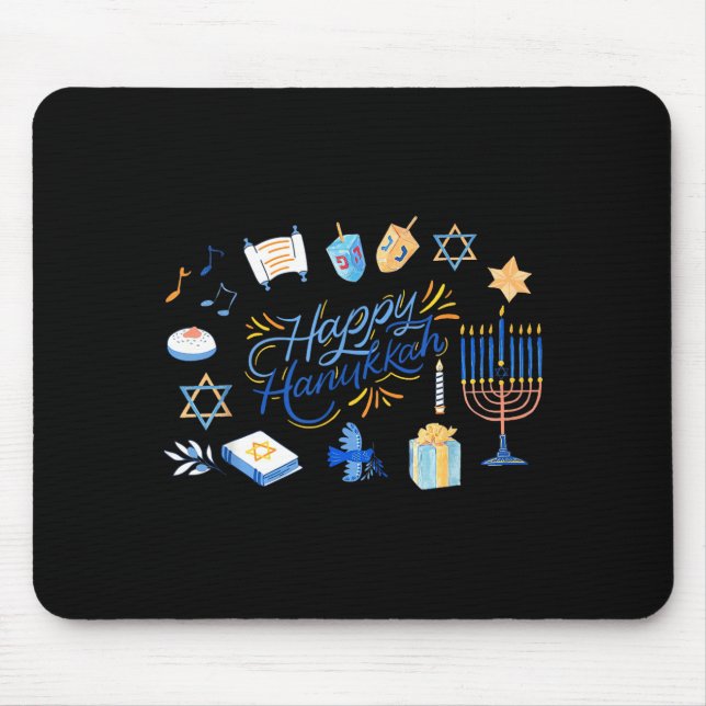 Funny Menorah Hanukkah 2025 Meowzel Chanukah Jewis Mouse Mat (Front)