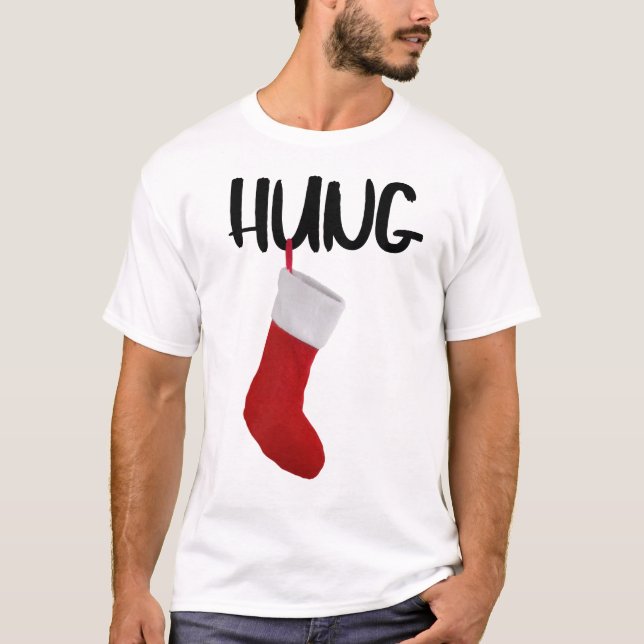 Funny Men's Christmas Stocking Well Hung T-Shirt (Front)