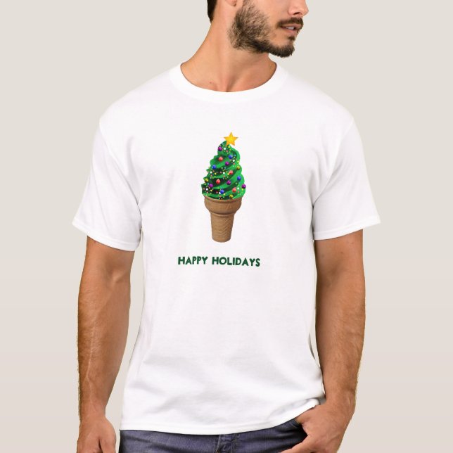 Funny Men's Christmas Tree Ice Cream Tshirt (Front)