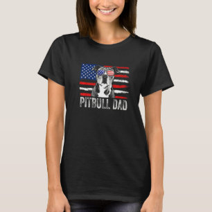 Funny Mens Pit Bull Dad American Flag 4th Of July T-Shirt