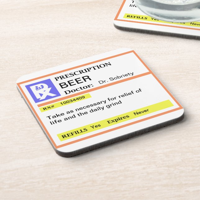 Funny Men's Prescription Beer Drink Coasters Set (Left Side)