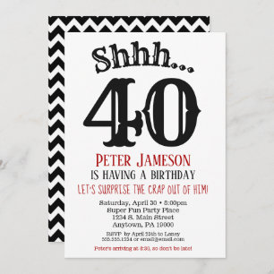Funny Men's Surprise Party Invitation Black White