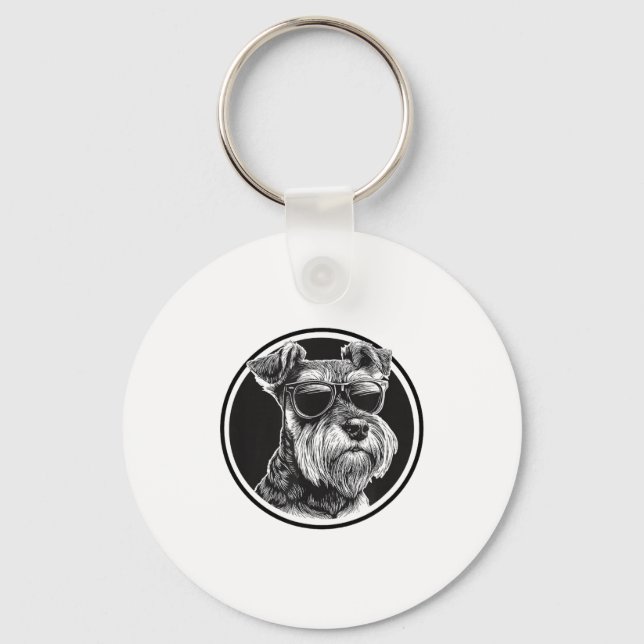 Funny Mens Womens Sungles Logo Miniature Schnauzer Key Ring (Front)
