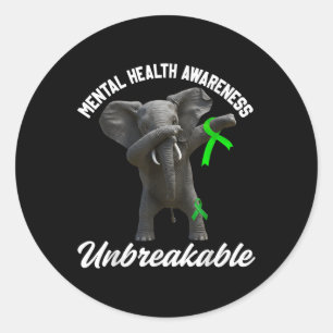 Funny Mental Health Awareness Unbreakable Elephant Classic Round Sticker