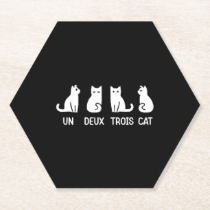 Funny Meow Kitty Un Deux Trois Cat Funny Black Cat Paper Coaster