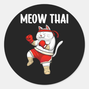 Funny Meow Thai Design For Men Women Muay Thai Box Classic Round Sticker