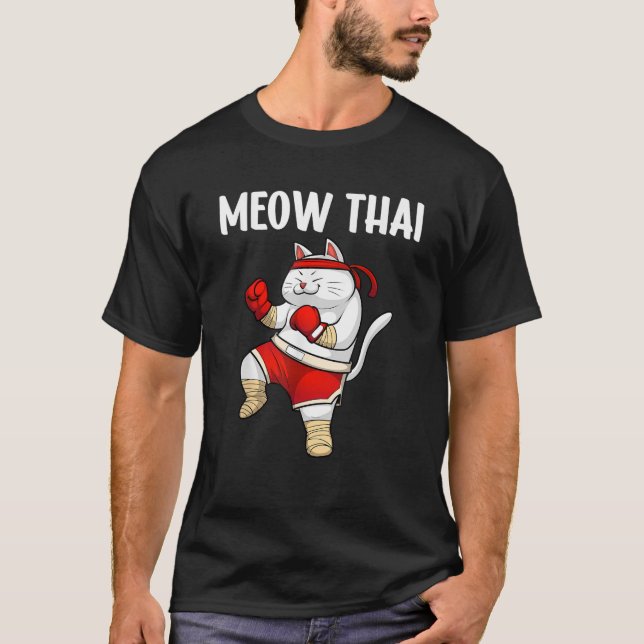 Funny Meow Thai Design For Men Women Muay Thai Box T-Shirt (Front)