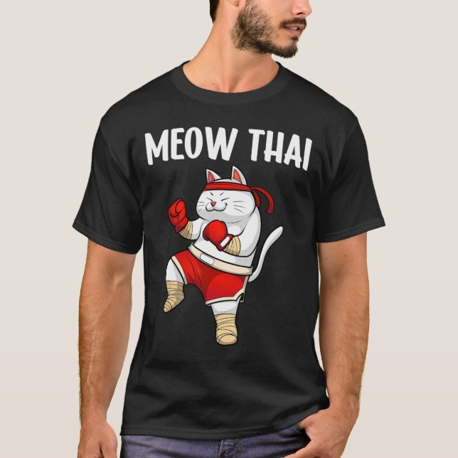 Funny Meow Thai Design For Men Women Muay Thai Box T-Shirt (Front)