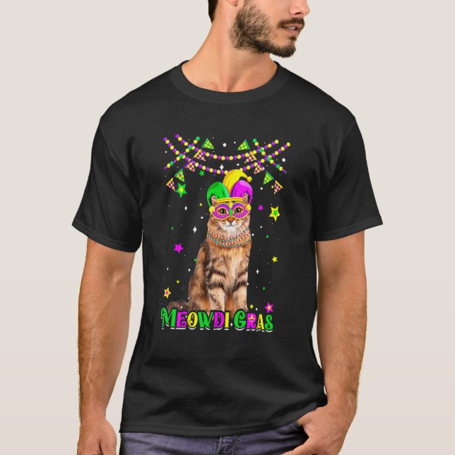 Funny Meowdi Gras Siberian Cat Mardi Gras Carnival T-Shirt (Front)
