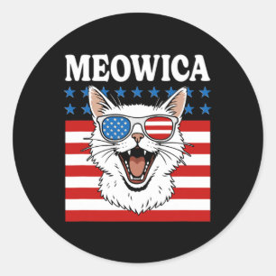 Funny Meowica Cat July 4th Independence Day Classic Round Sticker