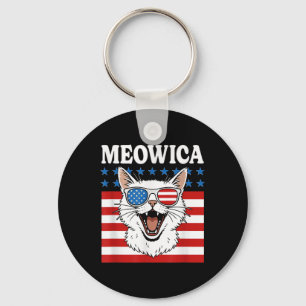 Funny Meowica Cat July 4th Independence Day Key Ring