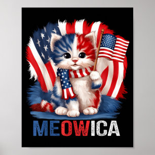 Funny Meowica Cat Memorial Day Aaamerican Flag 4th Poster