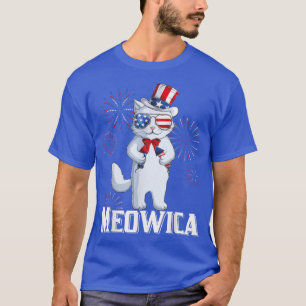 Funny Meowica Cat US Flag Fourth 4th Of July Kids T-Shirt