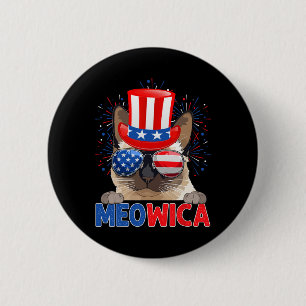 Funny Meowica Siamese Cat Lover Owner Usa Flag 4th 6 Cm Round Badge