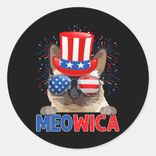 Funny Meowica Siamese Cat Lover Owner Usa Flag 4th Classic Round Sticker