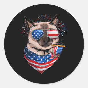 Funny Meowica Siamese Cat Lover Owner Usa Flag 4th Classic Round Sticker