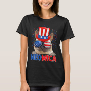 Funny Meowica Siamese Cat Lover Owner Usa Flag 4th T-Shirt