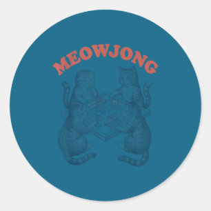 Funny meowjong cat playing mahjong retro classic round sticker