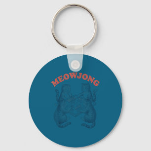 Funny meowjong cat playing mahjong retro key ring