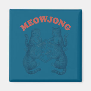 Funny meowjong cat playing mahjong retro magnet