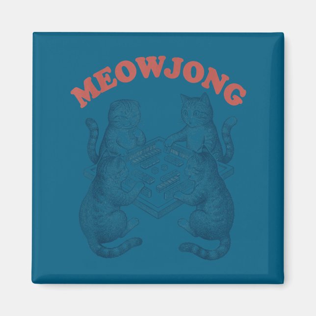 Funny meowjong cat playing mahjong retro  magnet (Front)