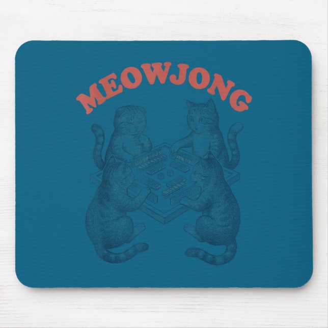Funny meowjong cat playing mahjong retro  mouse mat (Front)
