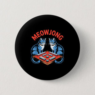 Funny meowjong cats playing mahjong tiles humourou 6 cm round badge