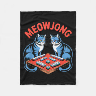 Funny meowjong cats playing mahjong tiles humourou fleece blanket