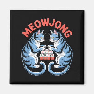 Funny meowjong cats playing mahjong tiles humourou magnet