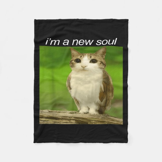 Funny Meowl Cat Owl Brainrot Cursed Internet Silly Fleece Blanket (Front)